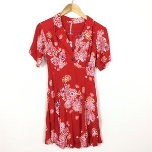 Free People blue Hawaii red floral boho dress XS